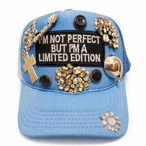 Embellished Blue Cap with Gold Accents